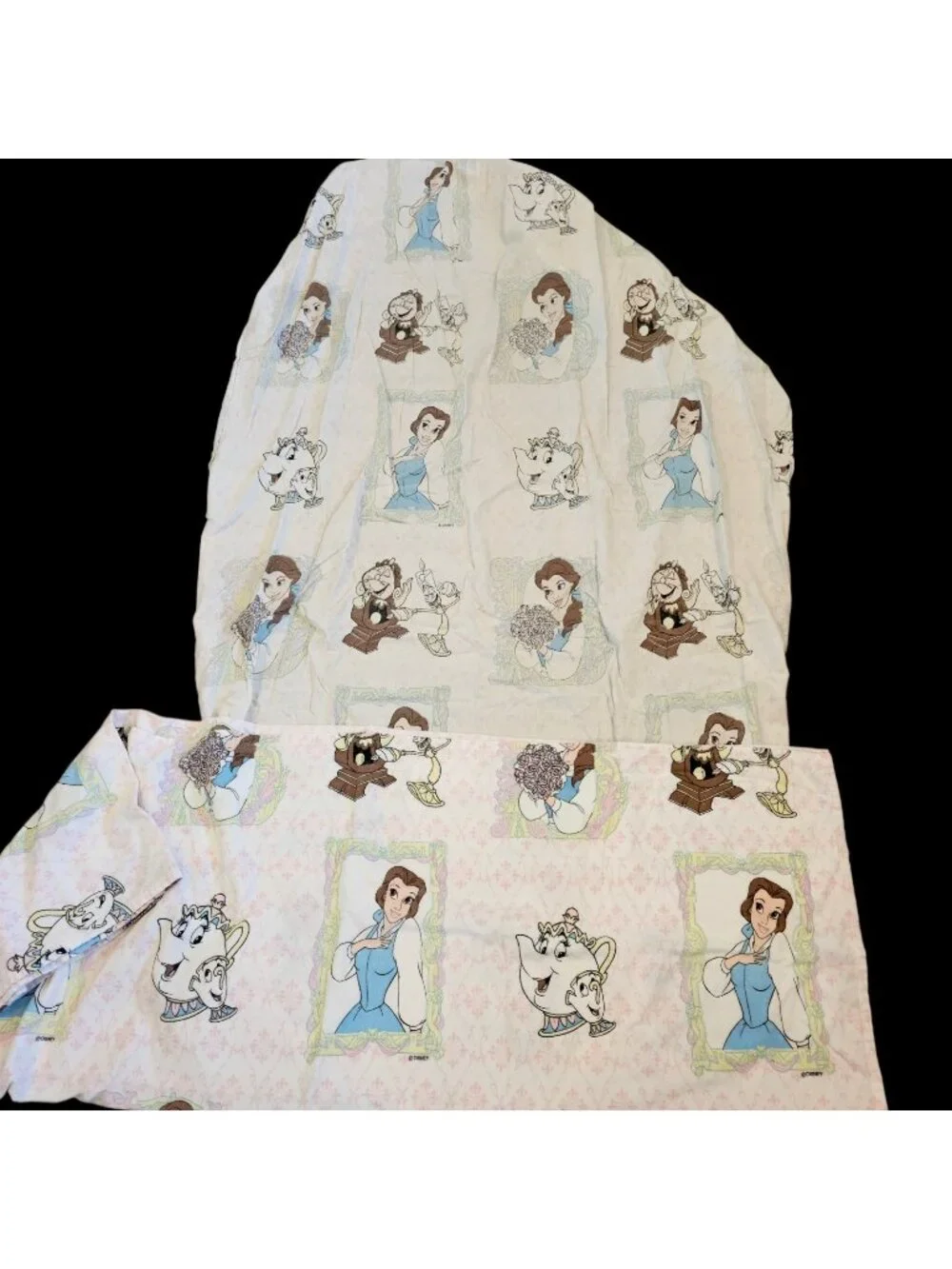 VTG Beauty‎ And The Beast Flannel Sheets Twin Set Cotton Fitted Flat READ